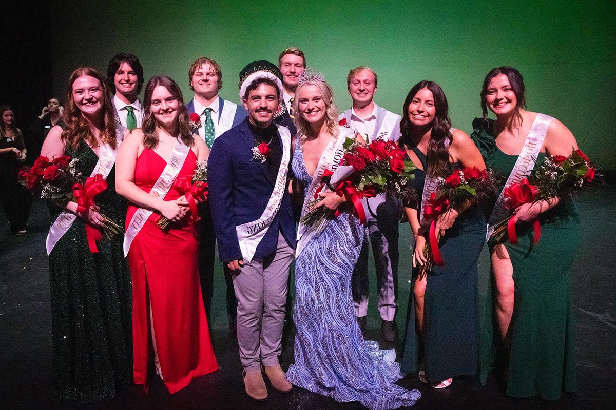 Ten Northwest students competed for Homecoming royalty this month. Left to right in the front row are Callie Spunaugle, McKenna Grimmer, Chloe DeVries, Sal Bonadonna, Erin Frink and Abigail Dewert. In the back row are Spencer Cupp, Ben Bueneman, Parker Ticknor and Connor Gorman. (Photo by Lilly Cook/Northwest Missouri State University)